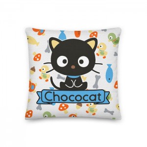 Black Hello Kitty Chococat Fish & Acorns 18" Square Pillow | CA_HK14109