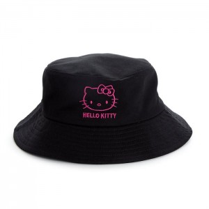 Black Hello Kitty Hello Kitty Embroidered Bucket Hat (Summer Vibes Edition) | CA_HK44202