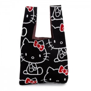 Black Hello Kitty Hello Kitty Knit Shopper Bag (Black) | CA_HK22177