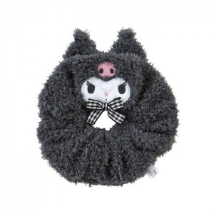 Black Hello Kitty Kuromi Cozy Plush Scrunchie (Gingham Bow) | CA_HK75384