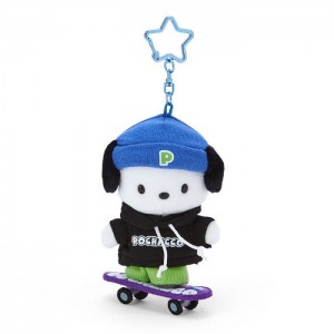 Black / Blue Hello Kitty Pochacco Plush Mascot Keychain (Sk8r Squad Series) | CA_HK35274