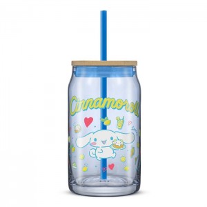 Blue Hello Kitty Cinnamoroll Favorite Flavor Lidded Glass Tumbler | CA_HK43681