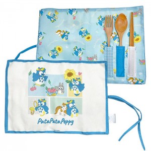 Blue Hello Kitty PataPataPeppy Wooden Travel Cutlery Set (Flower Power Series) | CA_HK69418