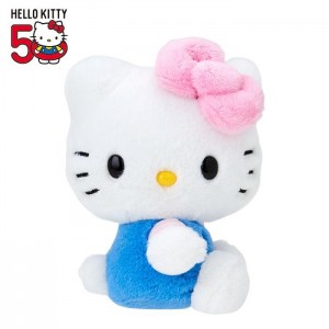 Blue / Pink Hello Kitty Hello Kitty 50th Anniv. Plush Mascot (Light Blue Overalls) | CA_HK50139