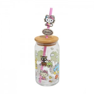 Green Hello Kitty Hello Kitty and Friends Flower Crowns Bamboo Lidded Glass Tumbler | CA_HK84175