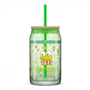 Green Hello Kitty Keroppi Favorite Flavor Lidded Glass Tumbler | CA_HK55851