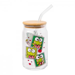 Green Hello Kitty Keroppi Snacks Bamboo Lidded Glass Tumbler | CA_HK10539