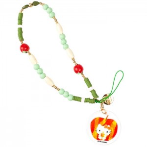 Green Multicolor Hello Kitty Hello Kitty Apple Beaded Charm Mobile Phone Wrist Strap | CA_HK37619