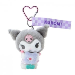 Grey Hello Kitty Kuromi Plush Mascot Keychain (Pastel Check Series) | CA_HK91896