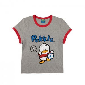 Grey Hello Kitty Pekkle x Dumbgood Grey Ringer Baby Tee | CA_HK76784