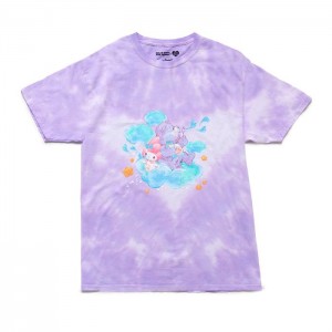 Lavender Hello Kitty My Melody x Care Bears Tie-Dye Glitter Tee | CA_HK94388