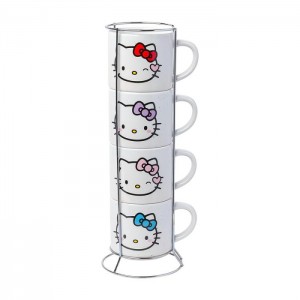 Multicolor Hello Kitty Hello Kitty Winking Hearts 5-Piece Ceramic Mug Stack | CA_HK11269