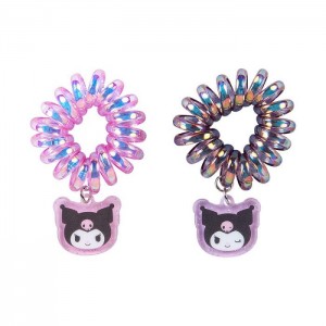 Multicolor Hello Kitty Kuromi Spiral Hair Ties (Set of 2) | CA_HK98998