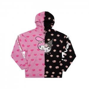 Multicolor Hello Kitty My Melody & Kuromi Split Pullover Hoodie | CA_HK54201