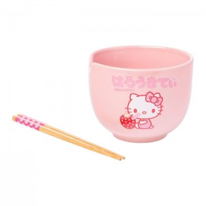 Pink Hello Kitty Hello Kitty Ceramic Ramen Bowl and Chopstick Set (Strawberry Milk) | CA_HK88507