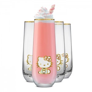 Pink Hello Kitty Hello Kitty Stay Gold Stemless Flutes (Set of 4) | CA_HK30449