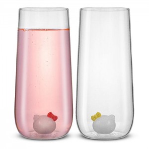 Pink Hello Kitty Hello Kitty and Mimmy 3D Icon Tall Drinking Glasses (Set of 2) | CA_HK30587