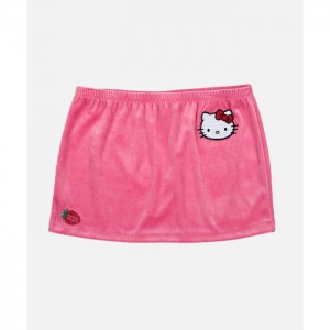 Pink Hello Kitty Hello Kitty x Dumbgood Pink Velour Mini Skirt (50th Anniv.) | CA_HK13046