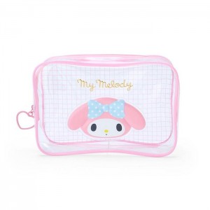 Pink Hello Kitty My Melody Clear Grid Zipper Pouch | CA_HK44251