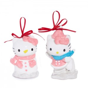 Pink / Blue Hello Kitty Hello Kitty 2-pc Holiday Ceramic Ornament Set (Winter Play) | CA_HK81276