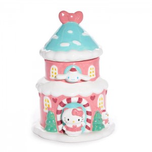 Pink / Blue Hello Kitty Hello Kitty and Cinnamoroll Ceramic Holiday Cottage Cookie Jar | CA_HK28237