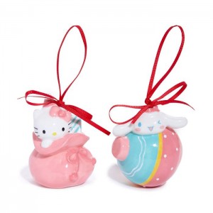 Pink / Blue Hello Kitty Hello Kitty and Cinnamoroll 2-pc Holiday Ceramic Ornament Set (Pastel Pink) | CA_HK76381