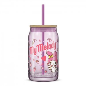 Purple Hello Kitty My Melody Favorite Flavor Lidded Glass Tumbler | CA_HK63021