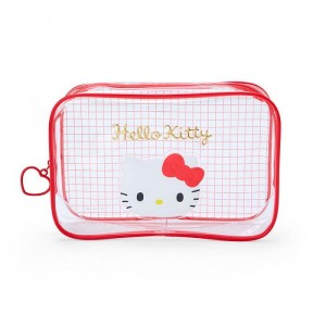 Red Hello Kitty Hello Kitty Clear Grid Zipper Pouch | CA_HK51639