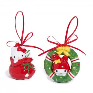 Red Hello Kitty Hello Kitty and My Melody 2-pc Holiday Ceramic Ornament Set (Red) | CA_HK81318