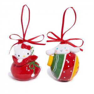 Red / Green Hello Kitty Hello Kitty and Cinnamoroll 2-pc Holiday Ceramic Ornament Set (Red) | CA_HK15244