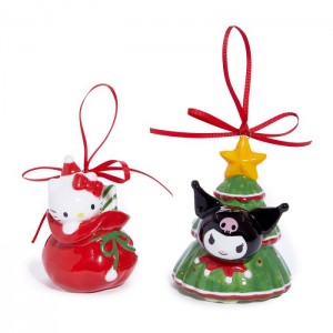 Red / Green Hello Kitty Hello Kitty and Kuromi 2-pc Holiday Ceramic Ornament Set (Red) | CA_HK37277