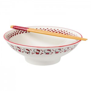 White Hello Kitty Hello Kitty Ceramic Noodle Bowl and Chopstick Set (Red Bows) | CA_HK93265