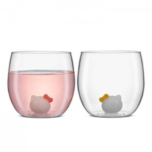 White Hello Kitty Hello Kitty and Mimmy 3D Icon Short Drinking Glasses (Set of 2) | CA_HK78274