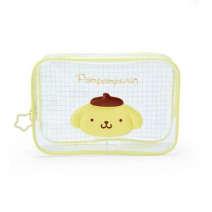 Yellow Hello Kitty Pompompurin Clear Grid Zipper Pouch | CA_HK48490