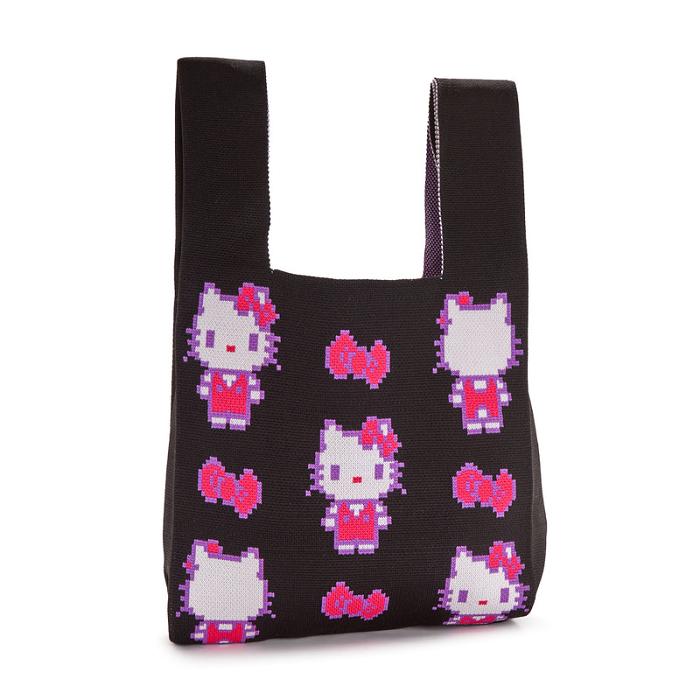 Black Hello Kitty Hello Kitty Black Knit Shopper Bag (Retro Pixel Series) | CA_HK84034