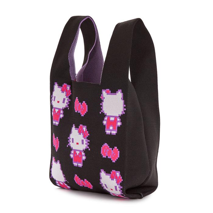 Black Hello Kitty Hello Kitty Black Knit Shopper Bag (Retro Pixel Series) | CA_HK84034