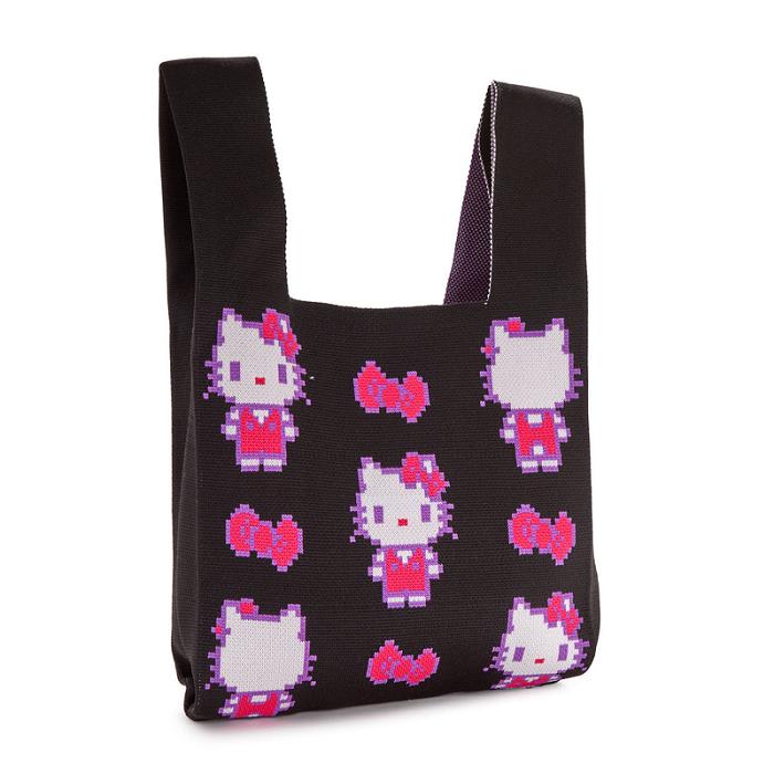 Black Hello Kitty Hello Kitty Black Knit Shopper Bag (Retro Pixel Series) | CA_HK84034