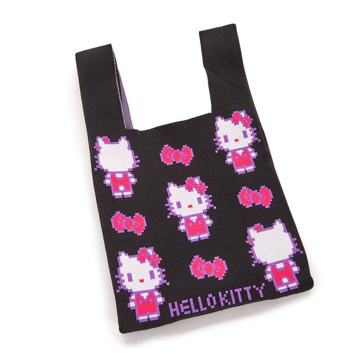 Black Hello Kitty Hello Kitty Black Knit Shopper Bag (Retro Pixel Series) | CA_HK84034