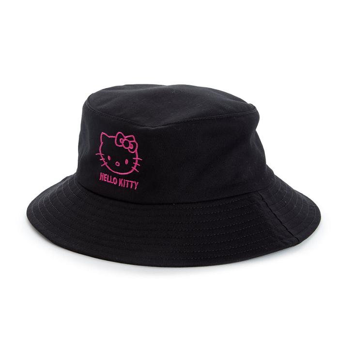 Black Hello Kitty Hello Kitty Embroidered Bucket Hat (Summer Vibes Edition) | CA_HK44202