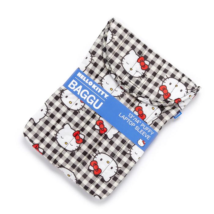 Black Hello Kitty Hello Kitty x Baggu 50th Anniversary Puffy Laptop Sleeve (Black Gingham) | CA_HK82830