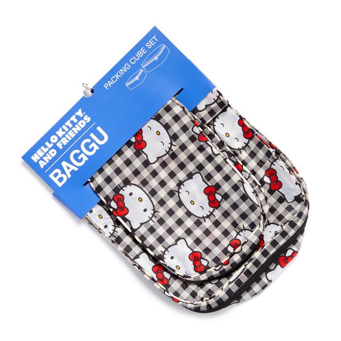 Black Hello Kitty Hello Kitty x Baggu 50th Anniversary Packing Cube Set (Black Gingham) | CA_HK18636