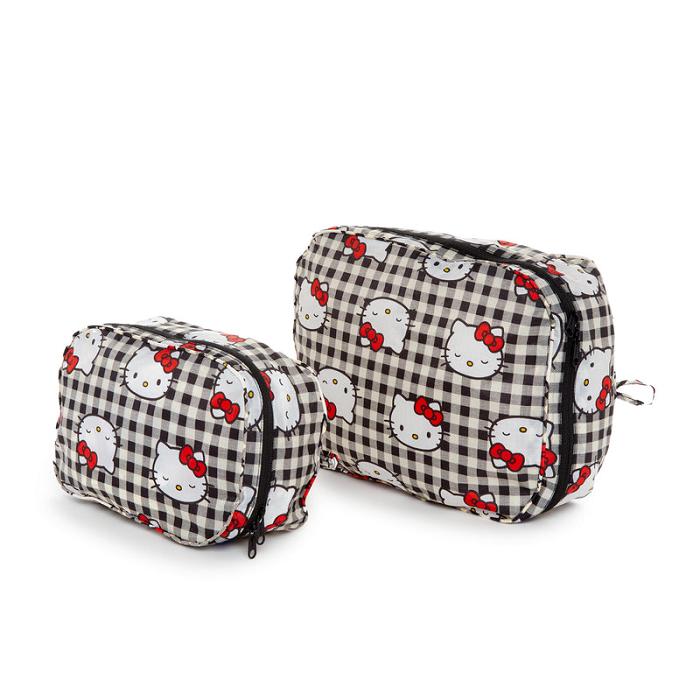 Black Hello Kitty Hello Kitty x Baggu 50th Anniversary Packing Cube Set (Black Gingham) | CA_HK18636