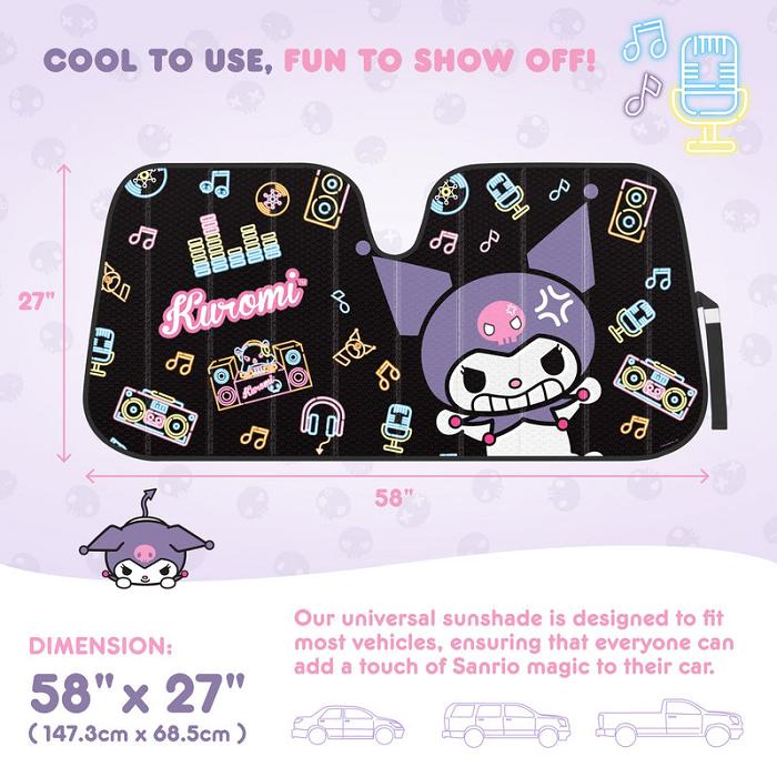 Black Hello Kitty Kuromi Car Sun Shade (Neon Party) | CA_HK92275