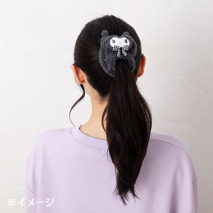 Black Hello Kitty Kuromi Cozy Plush Scrunchie (Gingham Bow) | CA_HK75384