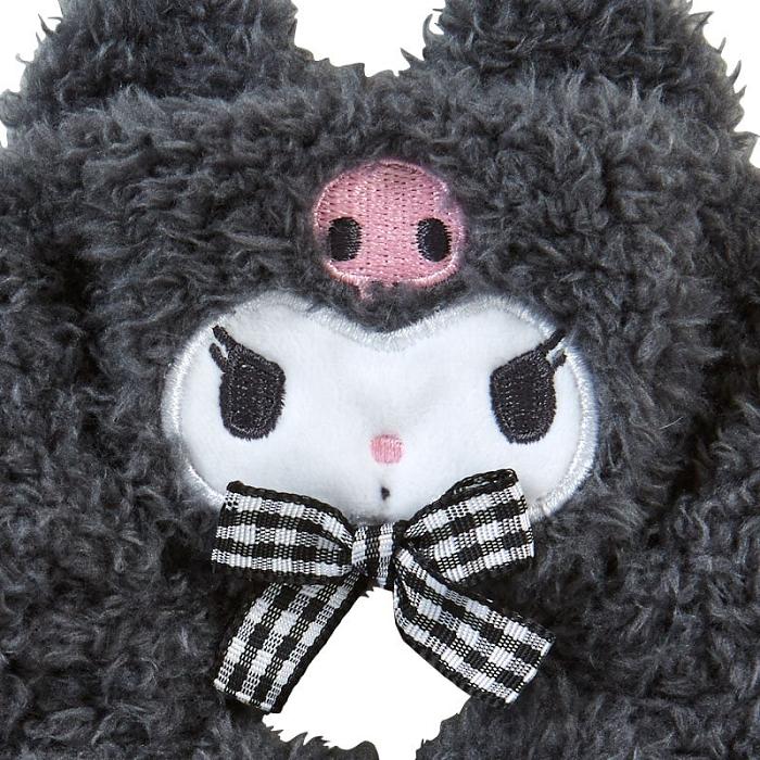 Black Hello Kitty Kuromi Cozy Plush Scrunchie (Gingham Bow) | CA_HK75384