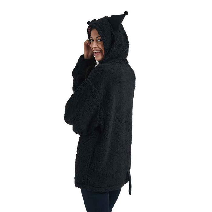 Black Hello Kitty Kuromi Cozy Sherpa Zip Lounge Hoodie | CA_HK19678