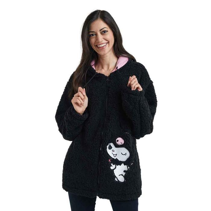 Black Hello Kitty Kuromi Cozy Sherpa Zip Lounge Hoodie | CA_HK19678