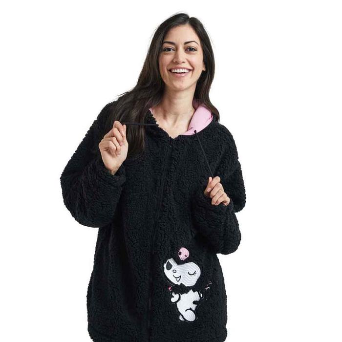 Black Hello Kitty Kuromi Cozy Sherpa Zip Lounge Hoodie | CA_HK19678