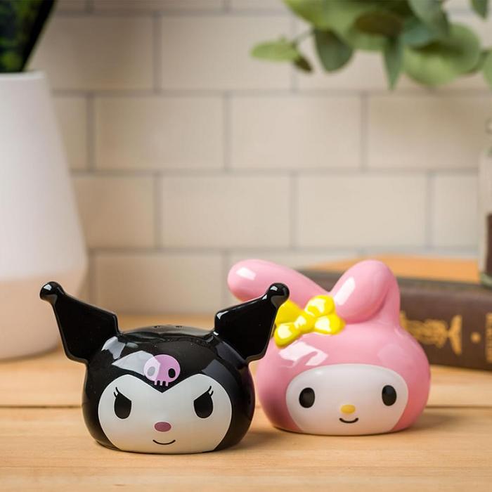 Black Hello Kitty My Melody And Kuromi Sculpted Ceramic Salt and Pepper Set | CA_HK57233