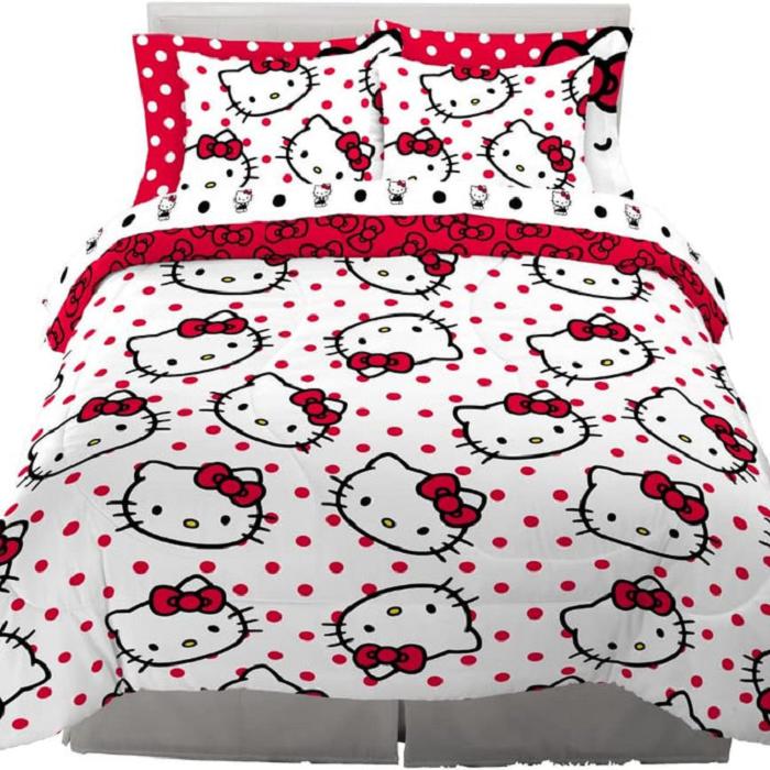 Black / White Hello Kitty Hello Kitty Polka Dot Party Bedding Set | CA_HK53319